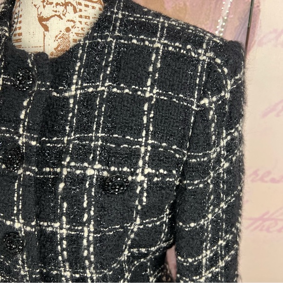 Albert Nipon Tweed Wool Blend Blazer Business Jacket Black White Sz 8 Vintage - Picture 3 of 11